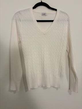 Cielo White Cable Knit V-Neck Sweater Size L